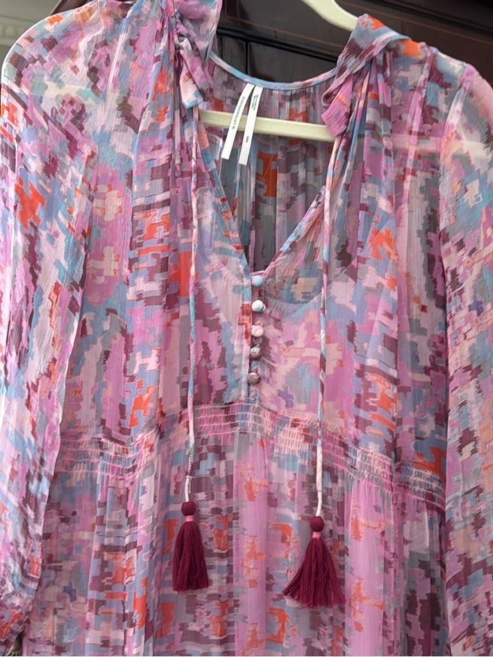 Anthropologie Marais Printed Chiffon Pink Lavender Maxi Dress 1X - Picture 3 of 6